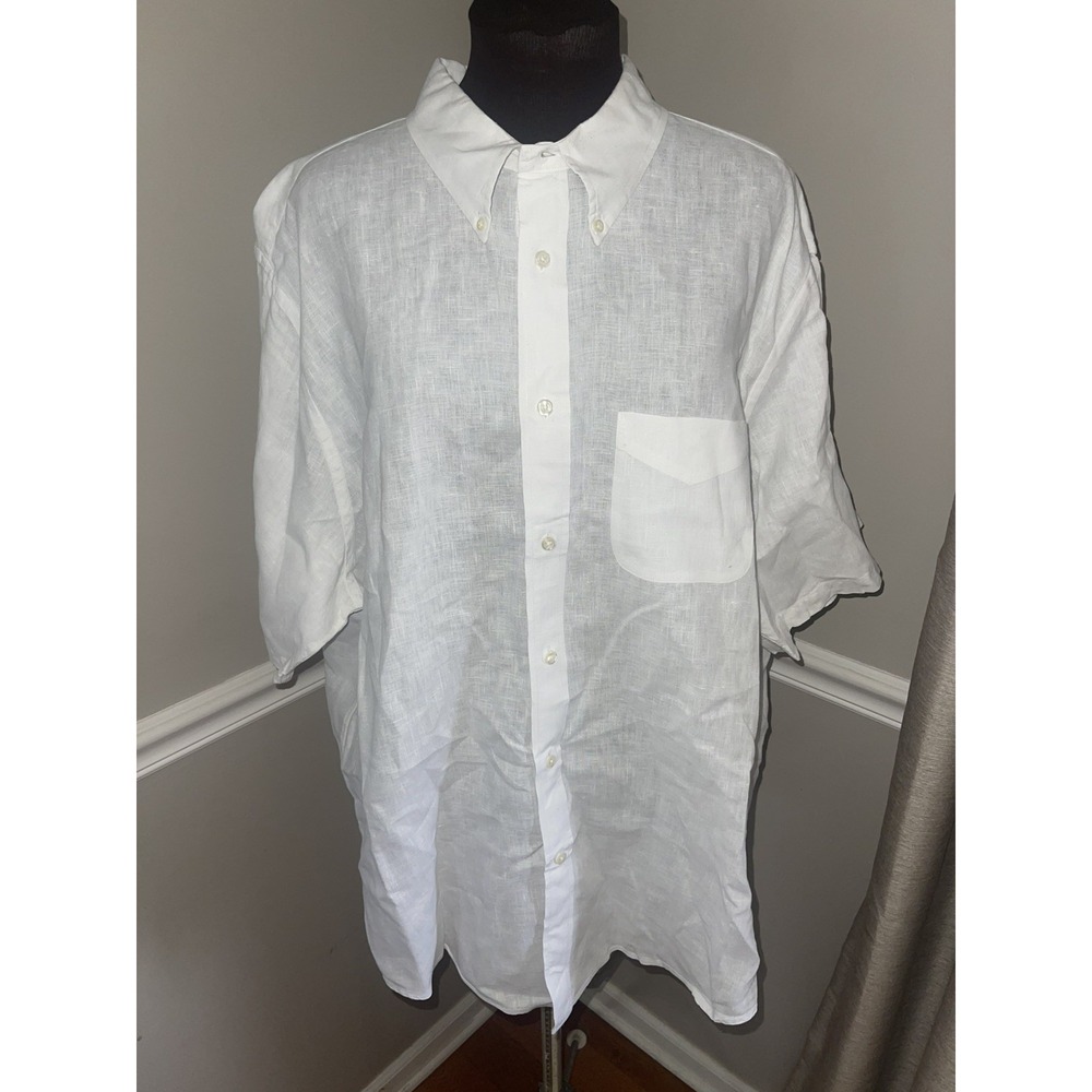 Brooks Brothers Regent Mens 100% Linen Shirt Short Sleeve XXL White Button Down